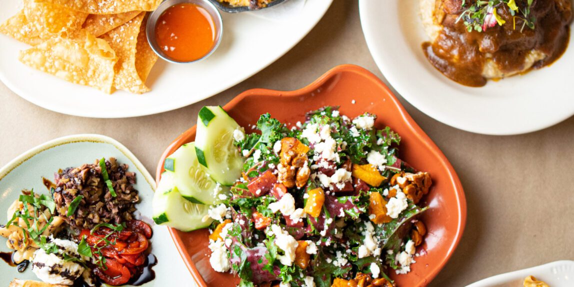 Tapas on a table as an example of flat lay food photography